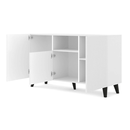 Ravenna PB 150 2D1DM Cómoda em MDF laminado branco com acabamento mate e pés pretos 150x42x87 cm