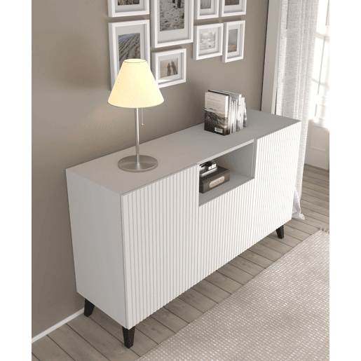 Ravenna PB 150 2D1DM Cómoda em MDF laminado branco com acabamento mate e pés pretos 150x42x87 cm