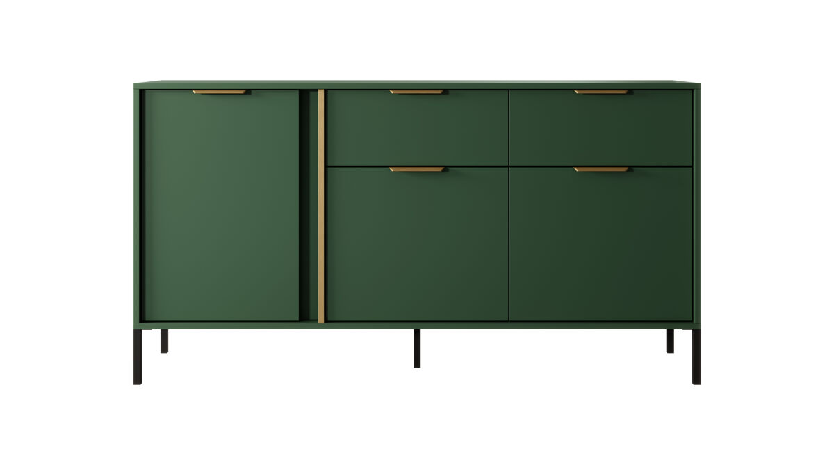 Cómoda lars 153 3d2s con diseño moderno y acabado de alta calidad 154x40x82 cm verde & dorado