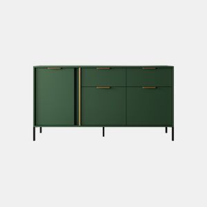 Cómoda LARS 153 3D2S com design moderno e acabamento de alta qualidade 154x40x82 cm Verde e dourado