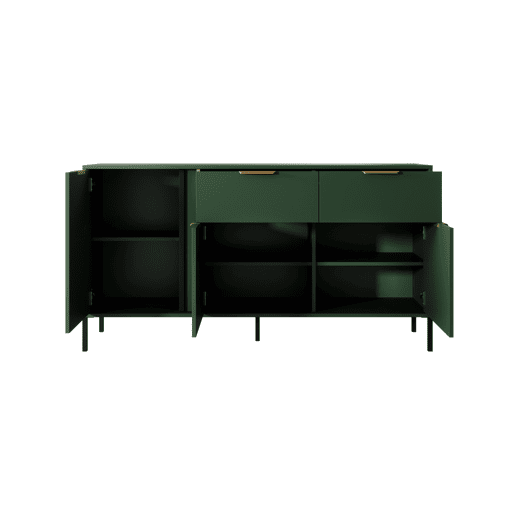 Cómoda LARS 153 3D2S com design moderno e acabamento de alta qualidade 154x40x82 cm Verde e dourado