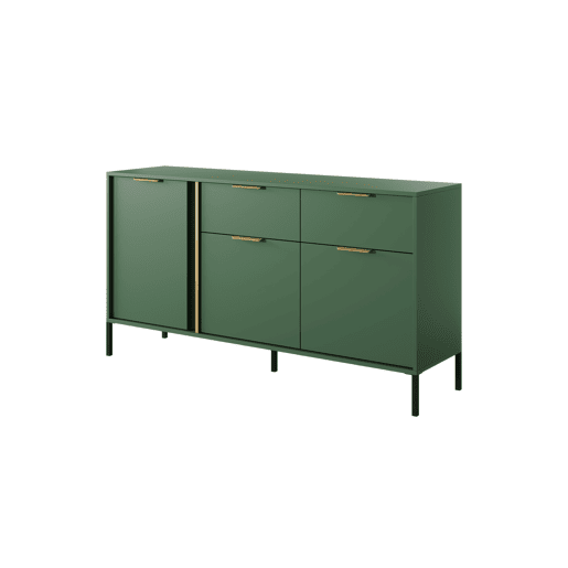 Cómoda LARS 153 3D2S com design moderno e acabamento de alta qualidade 154x40x82 cm Verde e dourado