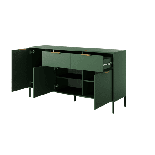 Cómoda LARS 153 3D2S com design moderno e acabamento de alta qualidade 154x40x82 cm Verde e dourado