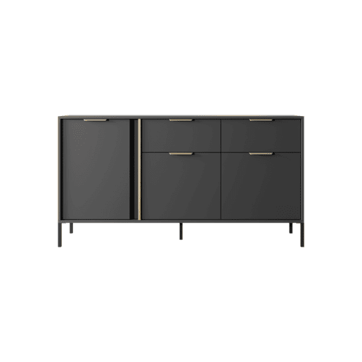 Cómoda LARS 153 3D2S com design moderno e acabamento de alta qualidade 154x40x82 cm Preto e Dourado