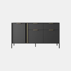 Cómoda LARS 153 3D2S com design moderno e acabamento de alta qualidade 154x40x82 cm Preto e Dourado