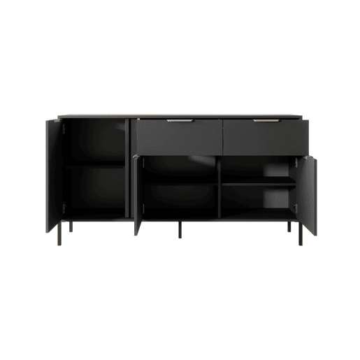 Cómoda LARS 153 3D2S com design moderno e acabamento de alta qualidade 154x40x82 cm Preto e Dourado