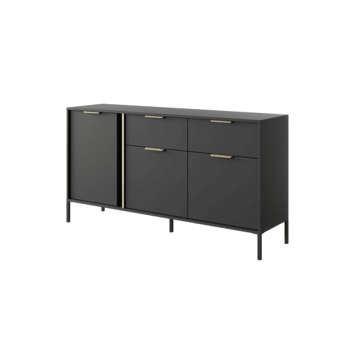 Cómoda LARS 153 3D2S com design moderno e acabamento de alta qualidade 154x40x82 cm Preto e Dourado