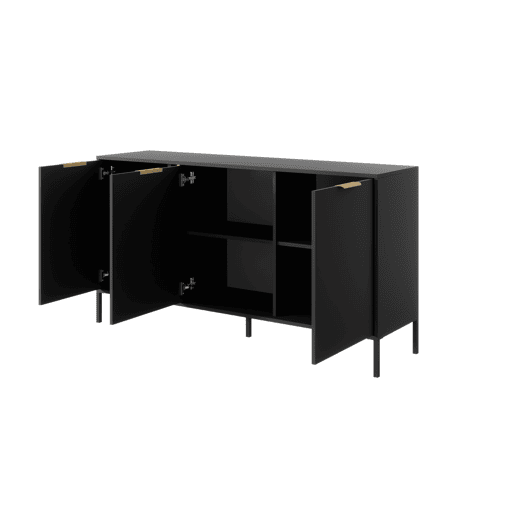 Cómoda LARS 153 3D2S design moderno e acabamento de alta qualidade 154x40x82 cm Preto e dourado