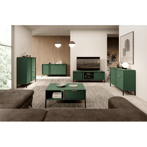 Cómoda LARS 4D design moderno e acabamento de alta qualidade 203x40x82 cm Verde e dourado