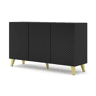 Cómoda Ravenna PC 150 3D preto mate, preto brilhante e pernas douradas 150x42x87 cm
