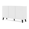 Cómoda Ravenna PC 150 3D com acabamento branco mate, brilho branco e pernas pretas 150x42x87 cm