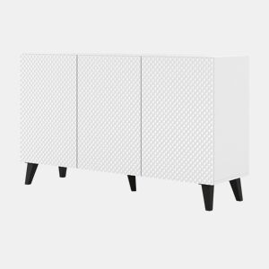 Cómoda Ravenna PC 150 3D com acabamento branco mate, brilho branco e pernas pretas 150x42x87 cm