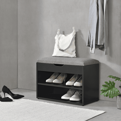 Banco de sapatos Gentofte 46 x 60 x 30 cm para 4 pares Aglomerado preto e cinzento en.casa.