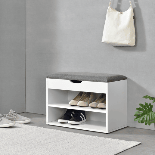 Banco de sapatos Gentofte 46 x 60 x 30 cm para 4 pares em aglomerado branco e cinzento en.casa.