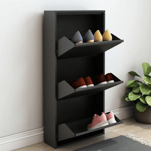 Sapateira Sokndal com 3 portas metálicas com dobradiças 104 x 50 x 15 cm preto en.casa.