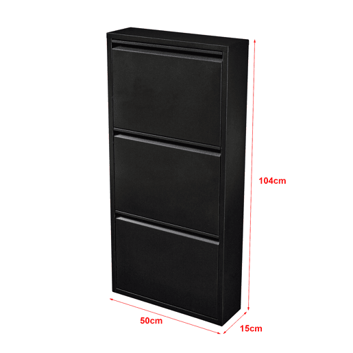 Sapateira Sokndal com 3 portas metálicas com dobradiças 104 x 50 x 15 cm preto en.casa.