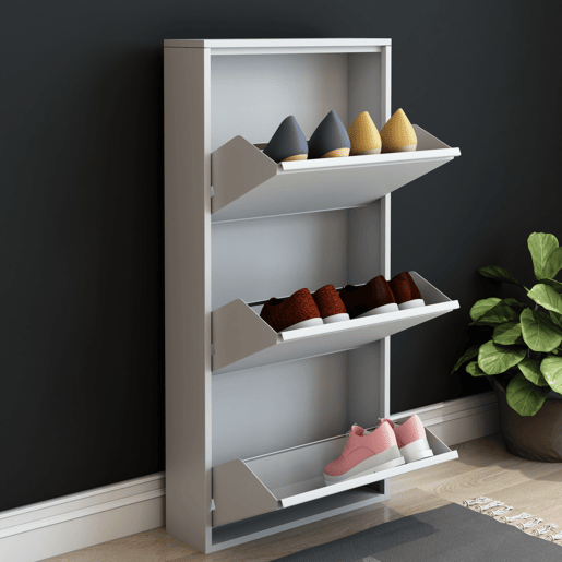 Sapateira Sokndal com 3 portas metálicas com dobradiças 104 x 50 x 15 cm branco en.casa.