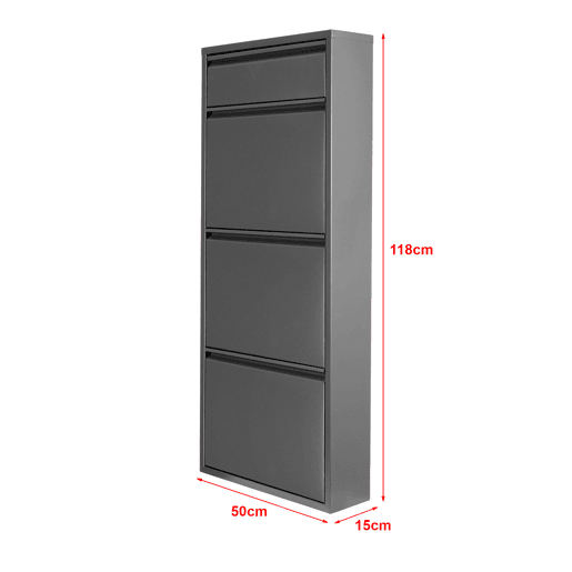 Sapateira Sokndal com 3 + 1 portas metálicas com dobradiças 118 x 50 x 15 cm cinzento en.casa