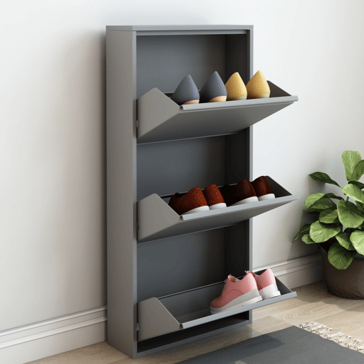 Sapateira Sokndal com 3 portas metálicas com dobradiças 104 x 50 x 15 cm cinzento en.casa.