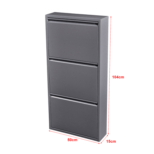 Sapateira Sokndal com 3 portas metálicas com dobradiças 104 x 50 x 15 cm cinzento en.casa.