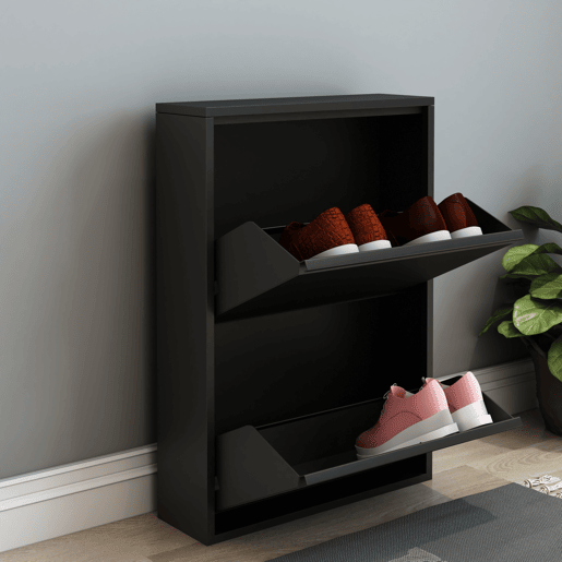 Sapateira Sokndal com 2 portas metálicas com dobradiças 71 x 50 x 15 cm preto en.casa
