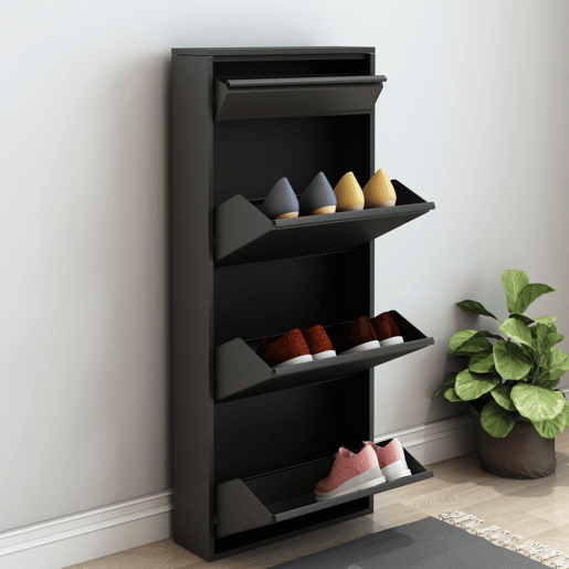 Sapateira Sokndal com 3 + 1 portas metálicas com dobradiças 118 x 50 x 15 cm preto en.casa