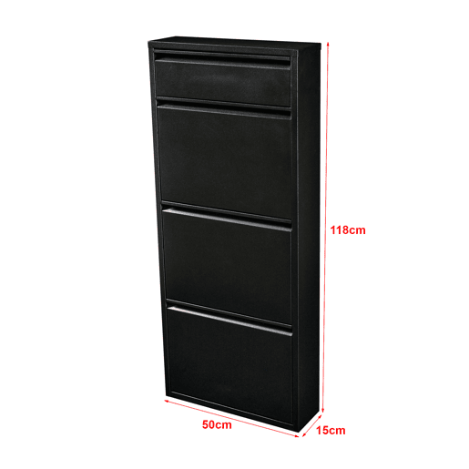 Sapateira Sokndal com 3 + 1 portas metálicas com dobradiças 118 x 50 x 15 cm preto en.casa
