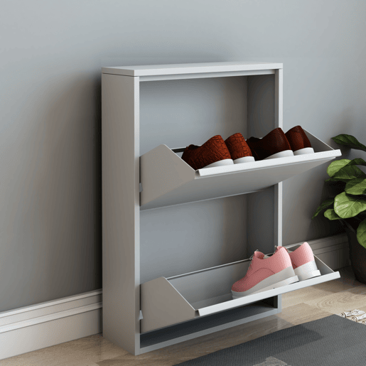 Sapateira Sokndal com 2 portas metálicas com dobradiças 71 x 50 x 15 cm branco en.casa