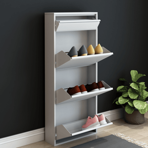 Sapateira Sokndal com 3 + 1 portas metálicas com dobradiças 118 x 50 x 15 cm branco en.casa
