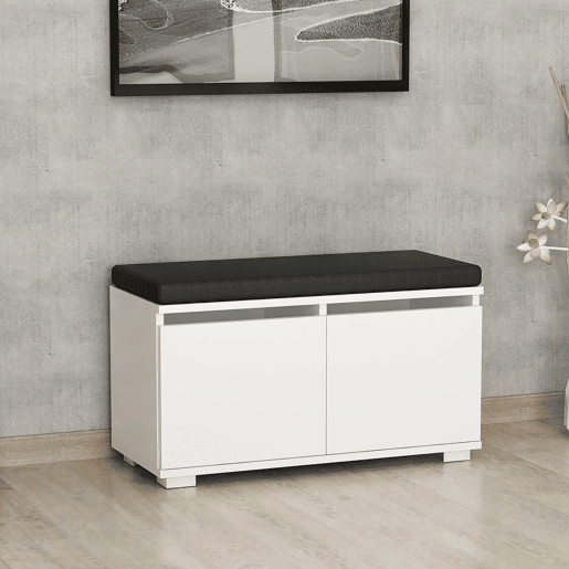 Sapateira Brande estofada em aglomeradotêxtil 42 x 80 x 35 cm branco  preto en.casa.