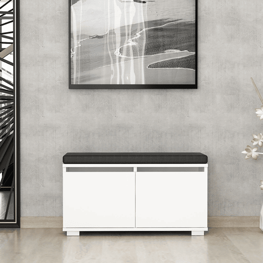 Sapateira Brande estofada em aglomeradotêxtil 42 x 80 x 35 cm branco  preto en.casa.