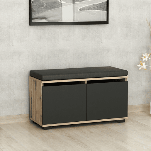 Sapateira Brande estofada em aglomeradotêxtil 42 x 80 x 35 cm carvalho  preto en.casa.