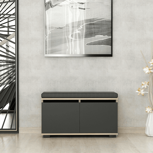 Sapateira Brande estofada em aglomeradotêxtil 42 x 80 x 35 cm carvalho  preto en.casa.