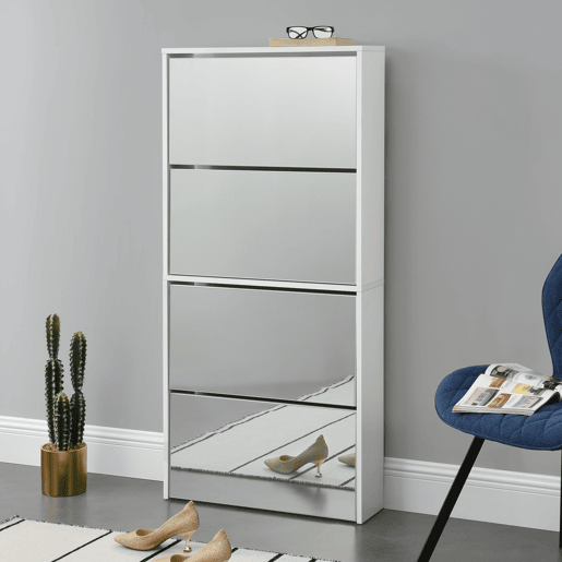 Sapateira Vogar com espelho para 12 pares de sapatos em aglomerado 134 x 63 x 17cm Branco en.casa
