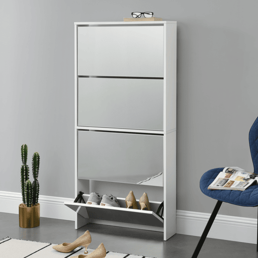 Sapateira Vogar com espelho para 12 pares de sapatos em aglomerado 134 x 63 x 17cm Branco en.casa
