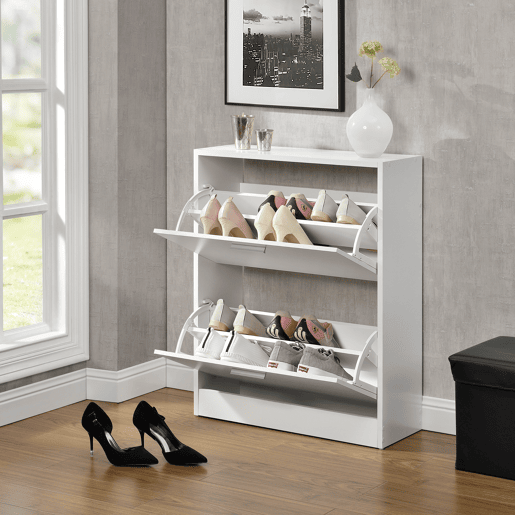 Sapateira 63 x 24 x 81 cm com 2 portas com prateleiras em aglomerado branco en.casa