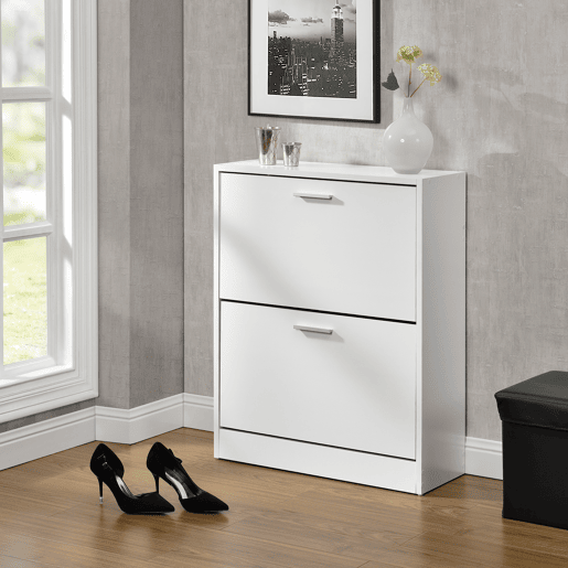 Sapateira 63 x 24 x 81 cm com 2 portas com prateleiras em aglomerado branco en.casa