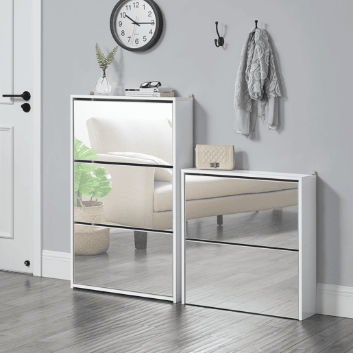 Vogar Sapateira com espelho para 6 pares de sapatos em aglomerado 67 x 63 x 17cm Branco en.casa
