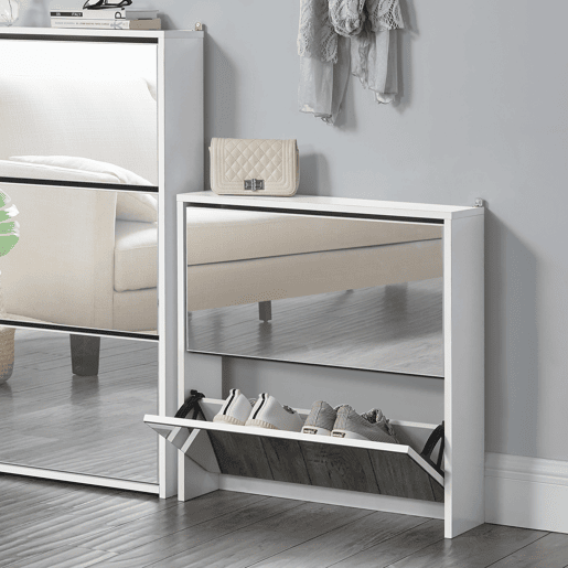 Vogar Sapateira com espelho para 6 pares de sapatos em aglomerado 67 x 63 x 17cm Branco en.casa