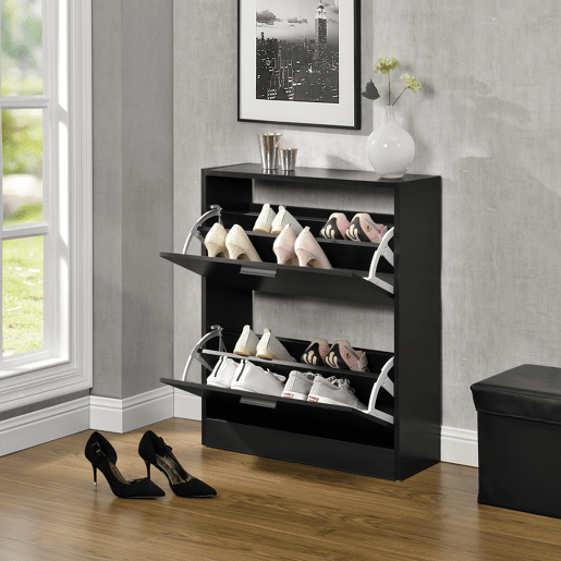 Sapateira 63 x 24 x 81 cm com 2 portas com prateleiras em aglomerado Preto en.casa
