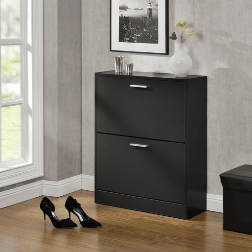 Sapateira 63 x 24 x 81 cm com 2 portas com prateleiras em aglomerado Preto en.casa
