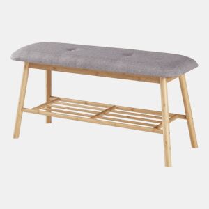 Banco Sapateira Römnitz prateleira para 3 pares tecido de bambu 45 x 90 x 30 cm Cor cinzenta e natural en.casa