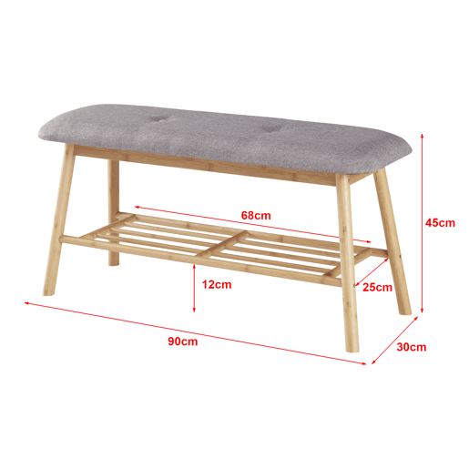 Banco Sapateira Römnitz prateleira para 3 pares tecido de bambu 45 x 90 x 30 cm Cor cinzenta e natural en.casa