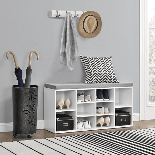 Sapateira banco Leonidas 10 pares de sapatos Aglomerado 103 x 30 x 30 x 48 cm Branco  Cinzento en.casa
