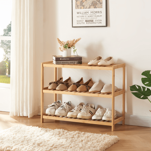 Dammfleth Sapateira de 3 níveis para 9 pares de sapatos em bambu 55 x 68 x 27 cm Natural en.casa