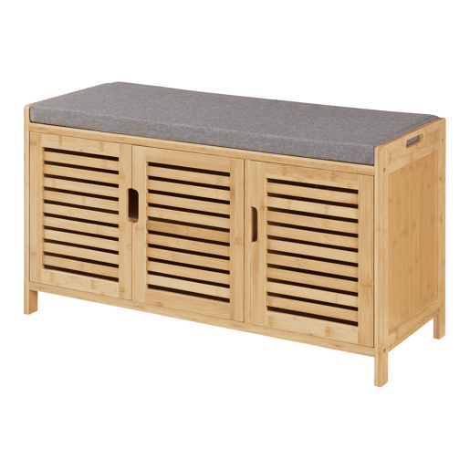 Banco Sapateira Selk com prateleira inferior e portas em tecido de bambu 50 x 90 x 35 cm Cor cinzenta e natural en.casa