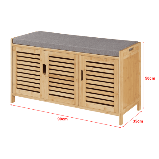 Banco Sapateira Selk com prateleira inferior e portas em tecido de bambu 50 x 90 x 35 cm Cor cinzenta e natural en.casa