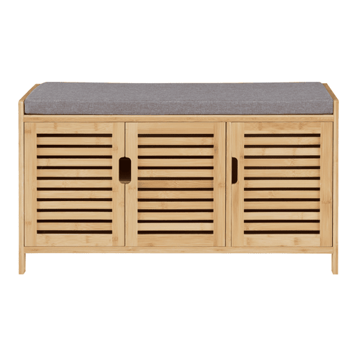Banco Sapateira Selk com prateleira inferior e portas em tecido de bambu 50 x 90 x 35 cm Cor cinzenta e natural en.casa