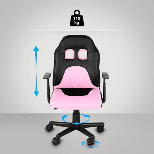 Cadeira de secretária para crianças Assento giratório divertido e regulável em altura Cor Preto  Rosa