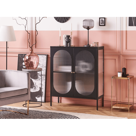 Armário com vitrine SARRE Metal 90 cm Preto